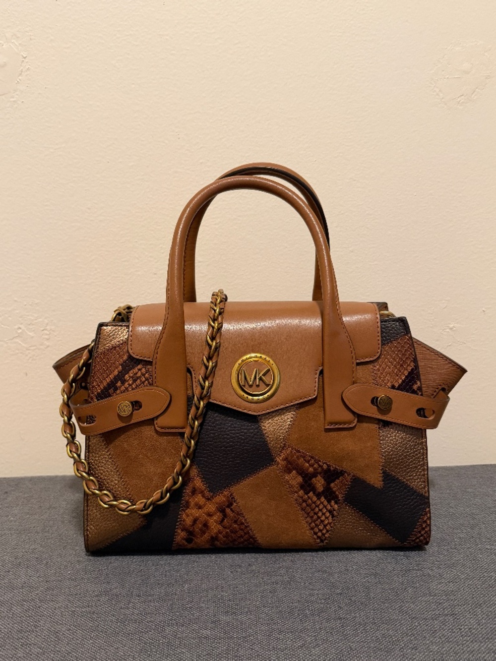 NWT Michael Kors Carmen Small Flap Satchel Luggage Multi Patchwork Leather